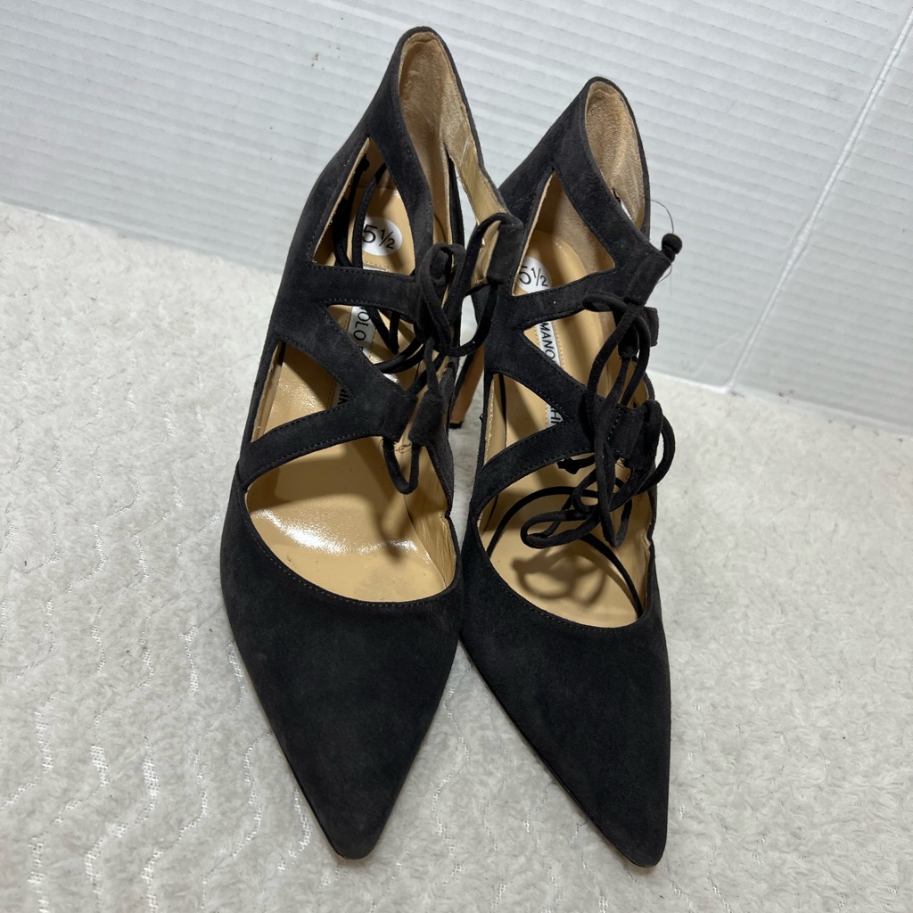 Manolo Blahnik Asaki Women’s Sz 36 Us 5.5 Double-Tie Point-Toe Black Suede Pump